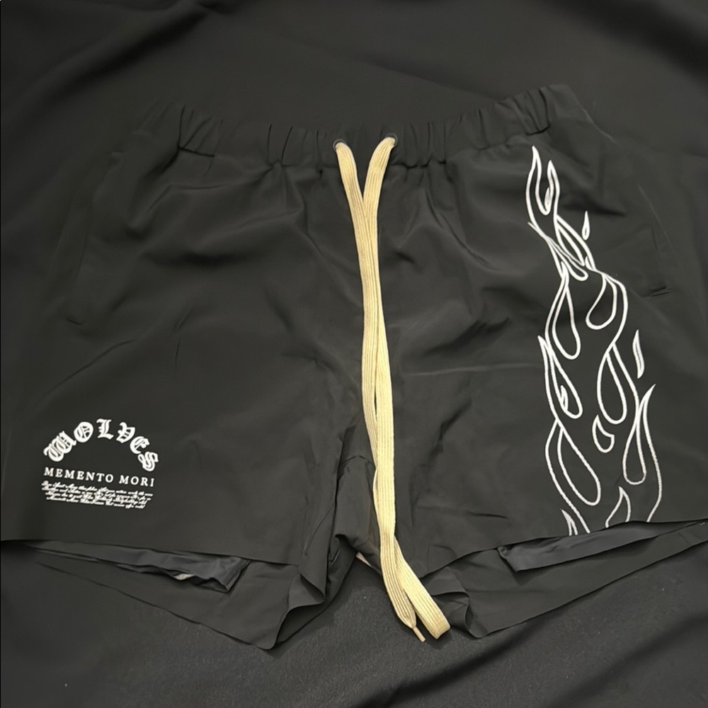 Darc Sport Black and White Athletic Shorts with Flame Design